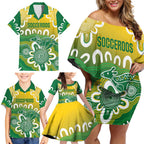 Custom Australia Socceroos Football Family Matching Off Shoulder Short Dress and Hawaiian Shirt Come On Aussie