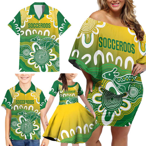 Custom Australia Socceroos Football Family Matching Off Shoulder Short Dress and Hawaiian Shirt Come On Aussie
