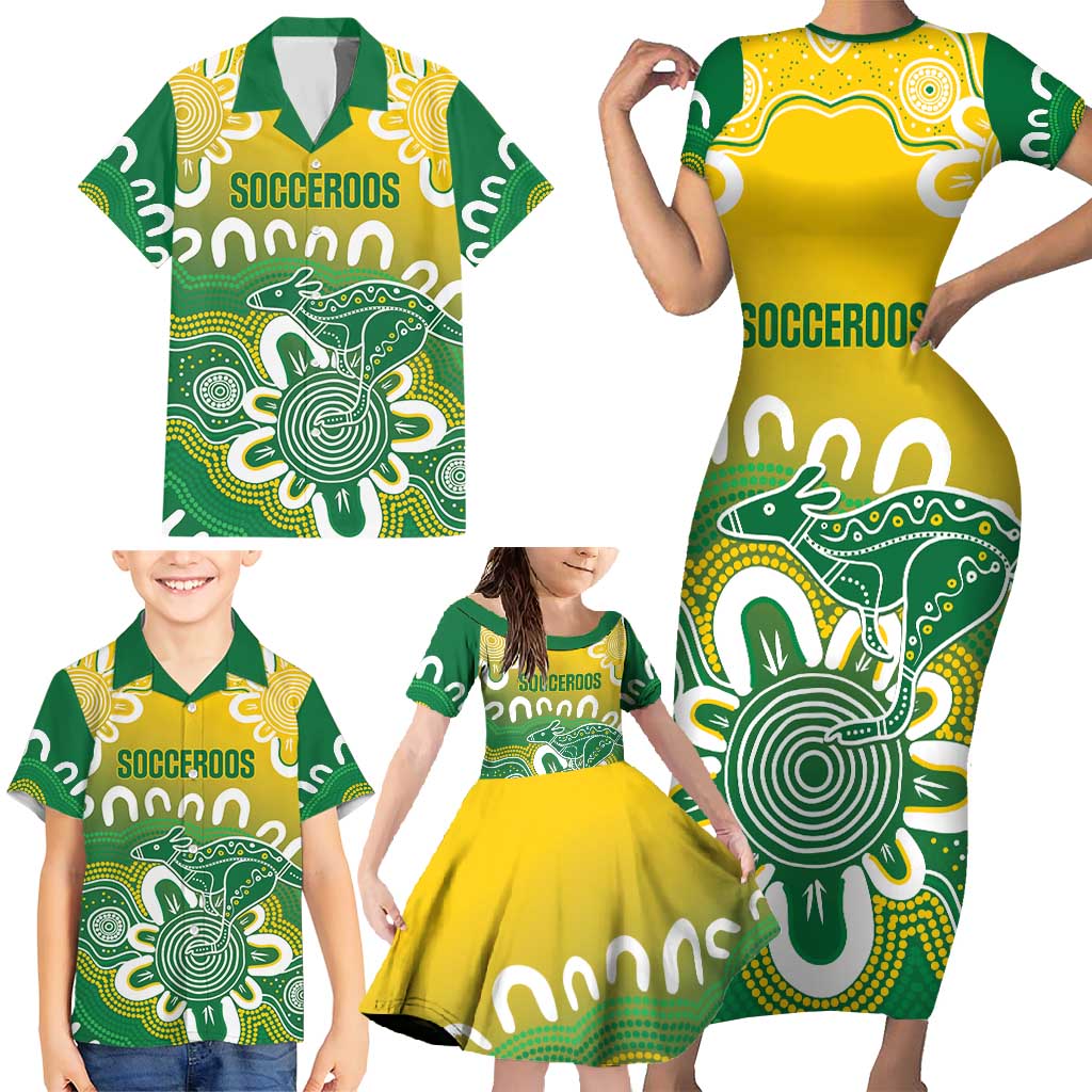 Custom Australia Socceroos Football Family Matching Short Sleeve Bodycon Dress and Hawaiian Shirt Come On Aussie