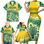 Custom Australia Socceroos Football Family Matching Short Sleeve Bodycon Dress and Hawaiian Shirt Come On Aussie