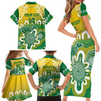 Custom Australia Socceroos Football Family Matching Short Sleeve Bodycon Dress and Hawaiian Shirt Come On Aussie