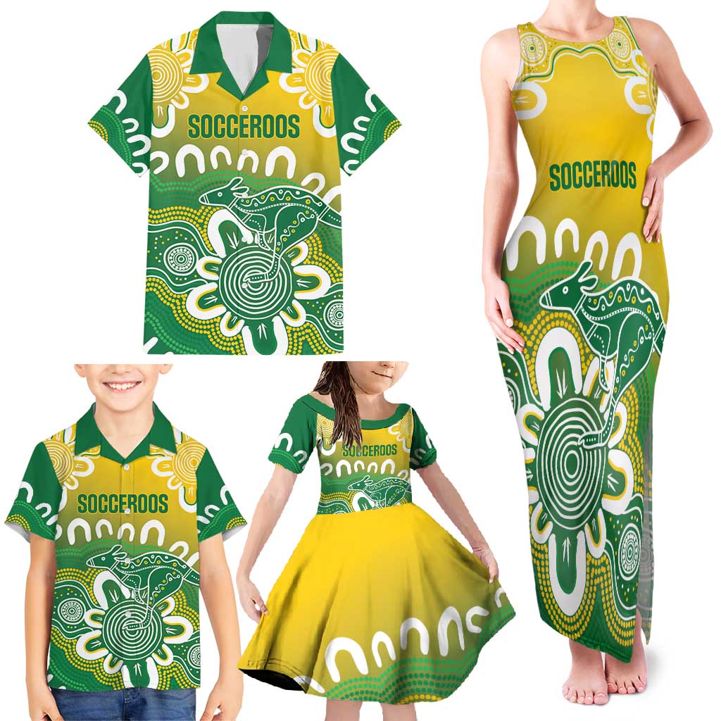 Custom Australia Socceroos Football Family Matching Tank Maxi Dress and Hawaiian Shirt Come On Aussie