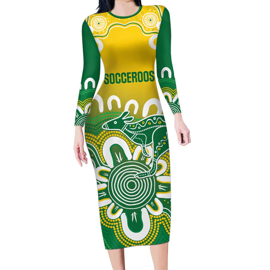 Custom Australia Socceroos Football Long Sleeve Bodycon Dress Come On Aussie