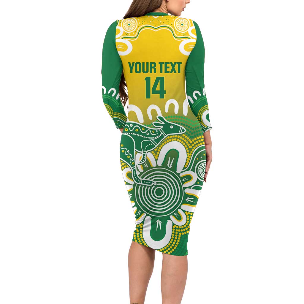 Custom Australia Socceroos Football Long Sleeve Bodycon Dress Come On Aussie