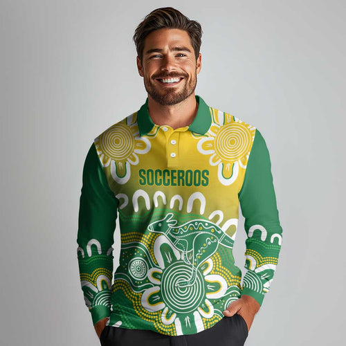 Custom Australia Socceroos Football Long Sleeve Polo Shirt Come On Aussie