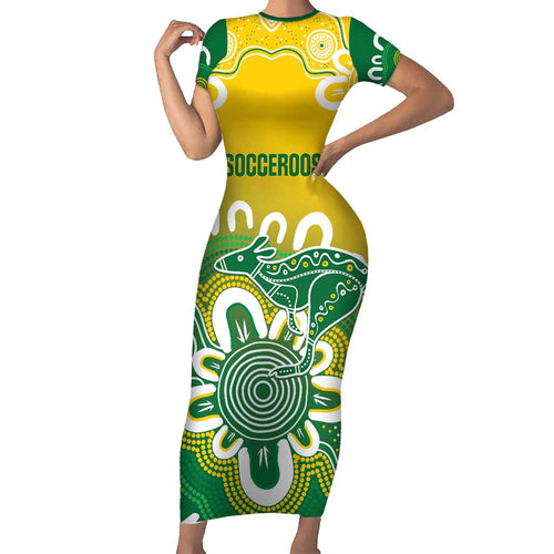 Custom Australia Socceroos Football Short Sleeve Bodycon Dress Come On Aussie