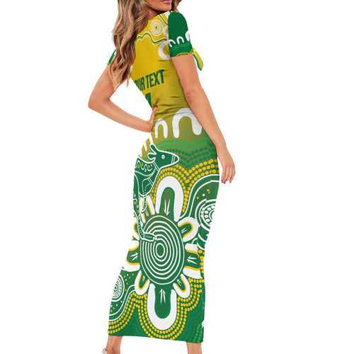 Custom Australia Socceroos Football Short Sleeve Bodycon Dress Come On Aussie