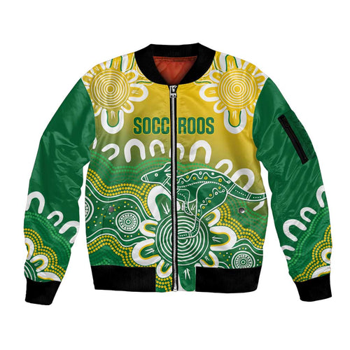 Custom Australia Socceroos Football Sleeve Zip Bomber Jacket Come On Aussie