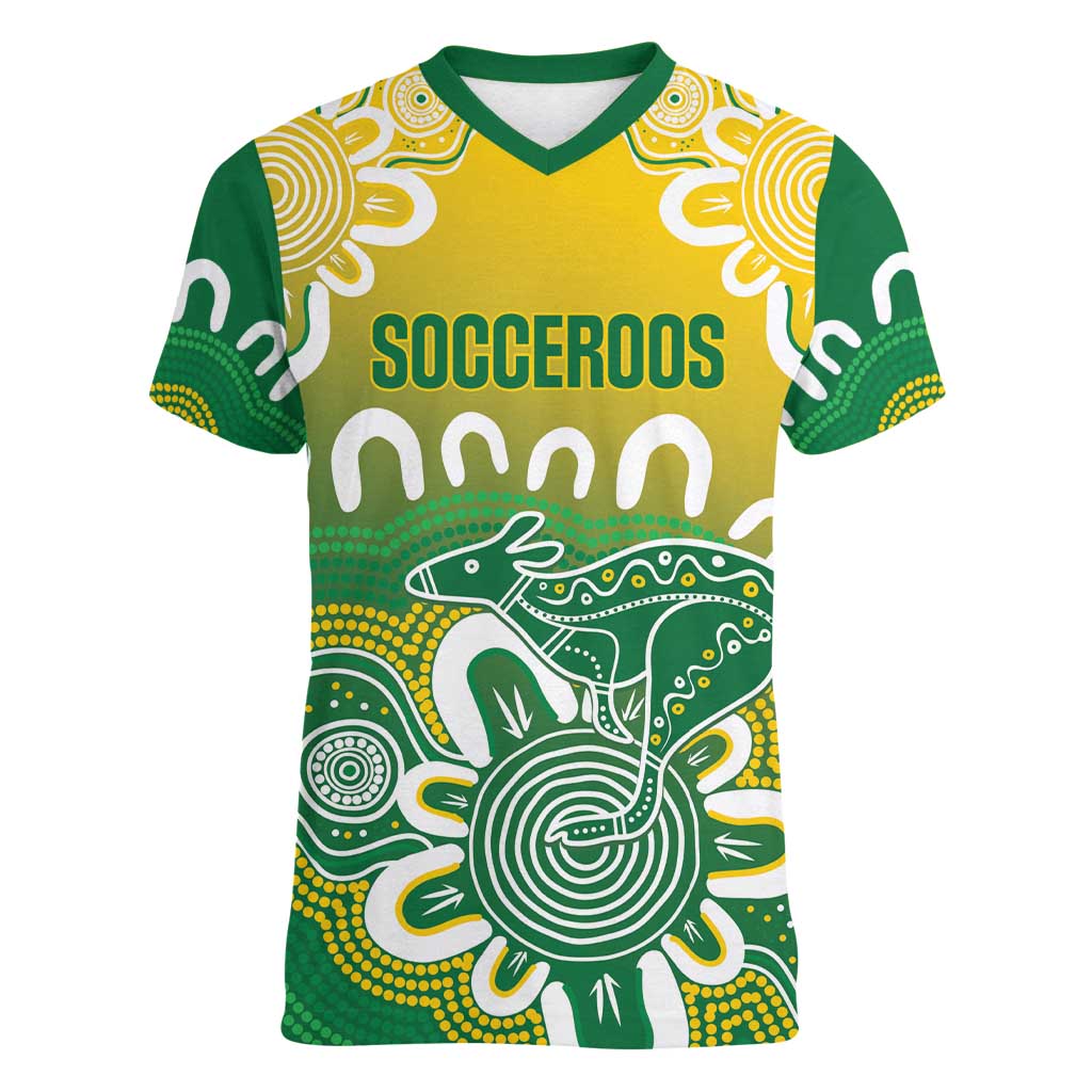 Custom Australia Socceroos Football Women V-Neck T-Shirt Come On Aussie