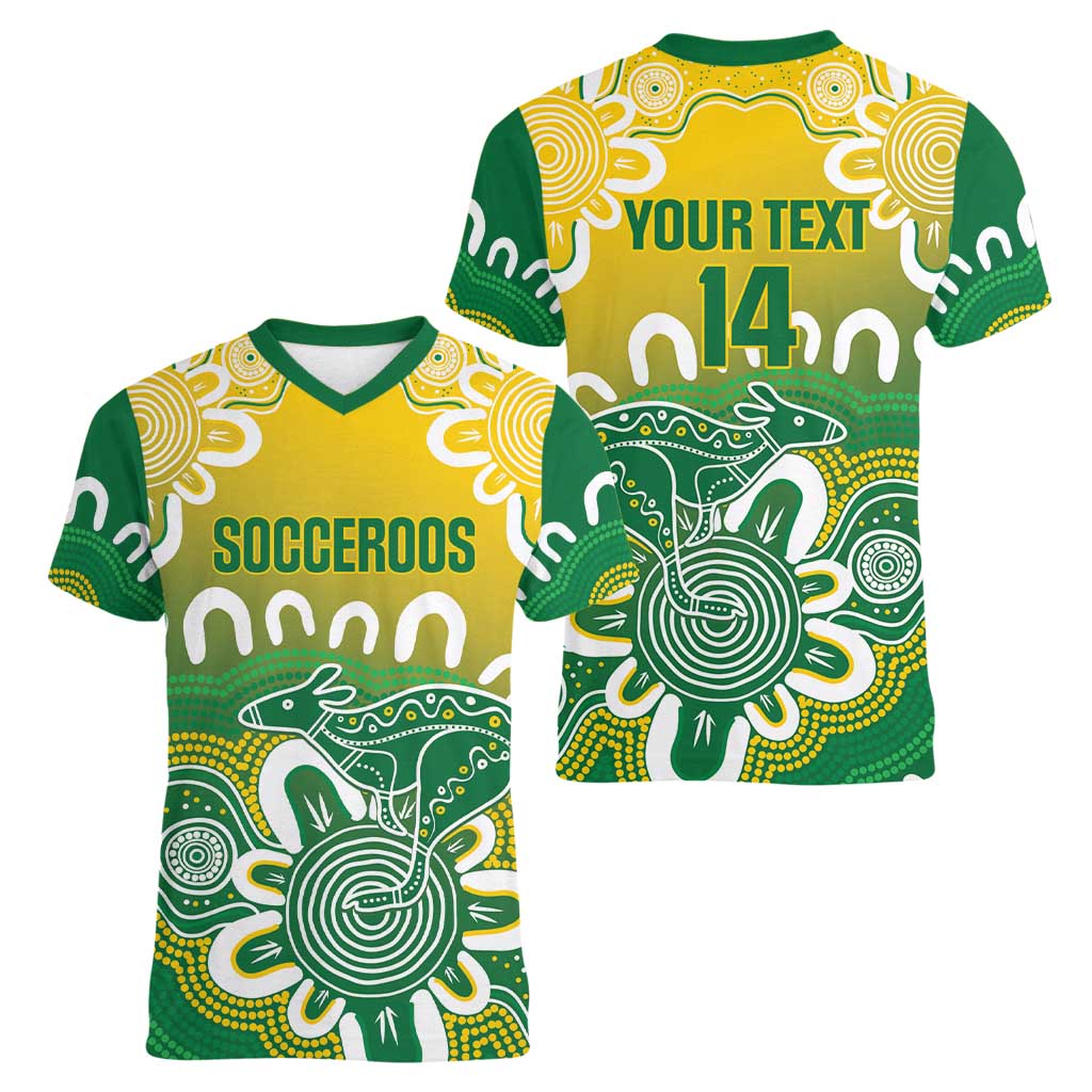 Custom Australia Socceroos Football Women V-Neck T-Shirt Come On Aussie