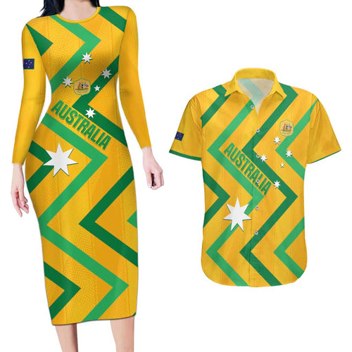 Custom Australia Socceroos Football Couples Matching Long Sleeve Bodycon Dress and Hawaiian Shirt 2025 Sporty Version