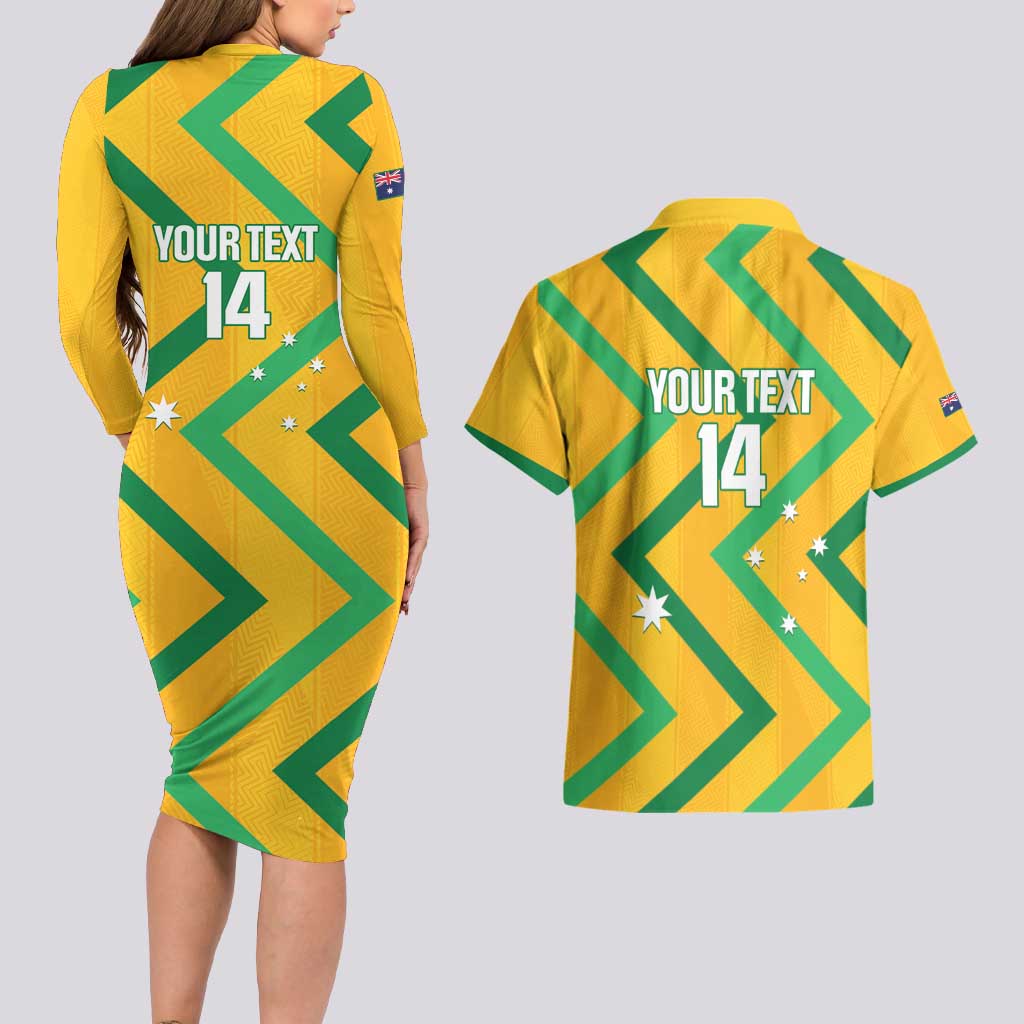 Custom Australia Socceroos Football Couples Matching Long Sleeve Bodycon Dress and Hawaiian Shirt 2025 Sporty Version