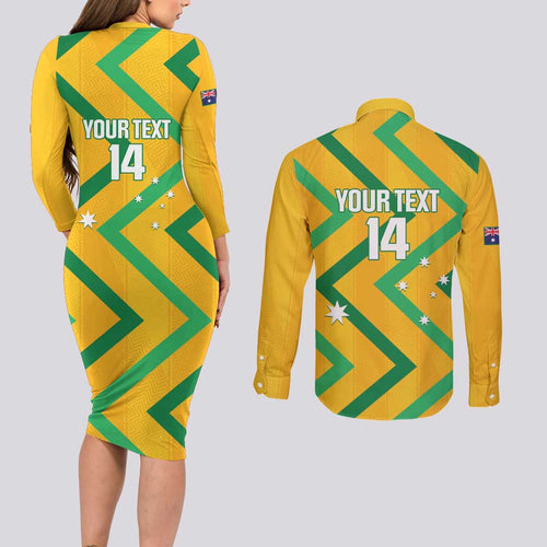 Custom Australia Socceroos Football Couples Matching Long Sleeve Bodycon Dress and Long Sleeve Button Shirt 2025 Sporty Version