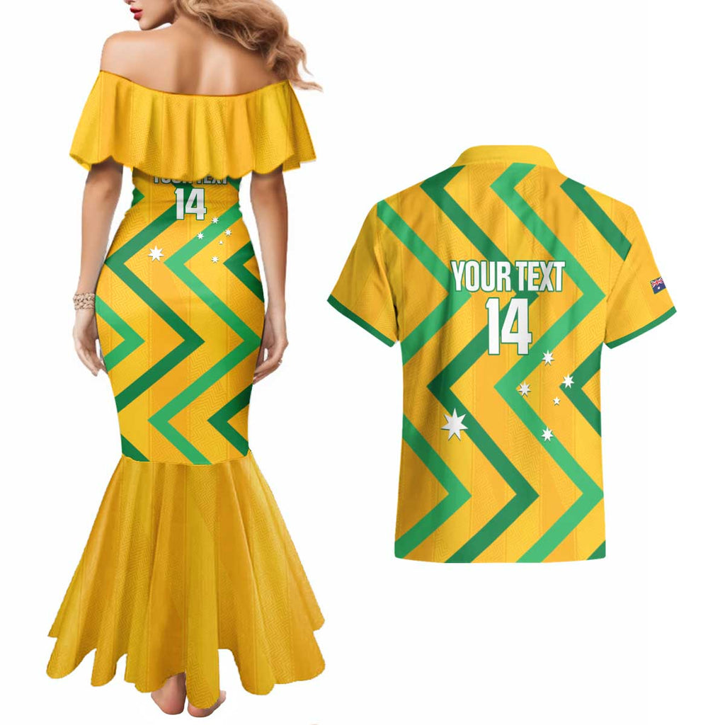 Custom Australia Socceroos Football Couples Matching Mermaid Dress and Hawaiian Shirt 2025 Sporty Version