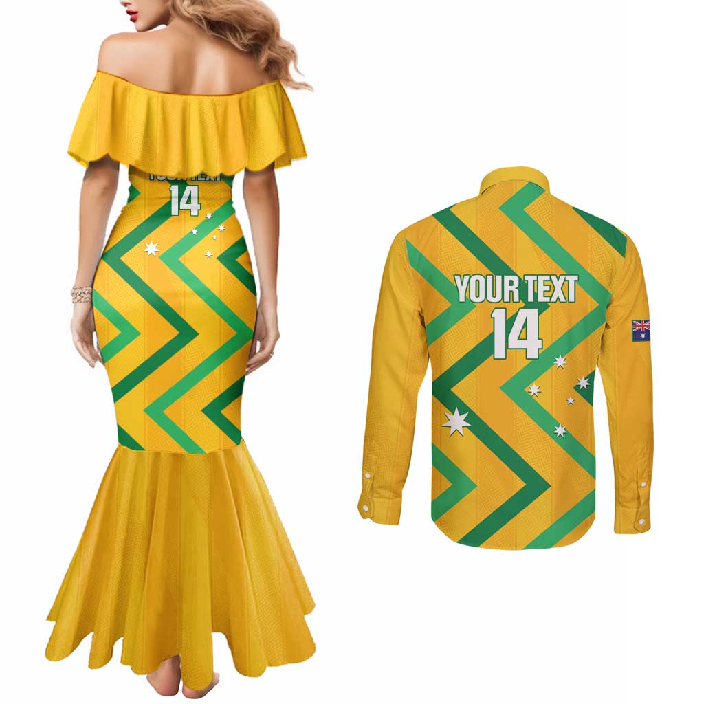 Custom Australia Socceroos Football Couples Matching Mermaid Dress and Long Sleeve Button Shirt 2025 Sporty Version