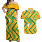 Custom Australia Socceroos Football Couples Matching Off Shoulder Maxi Dress and Hawaiian Shirt 2025 Sporty Version