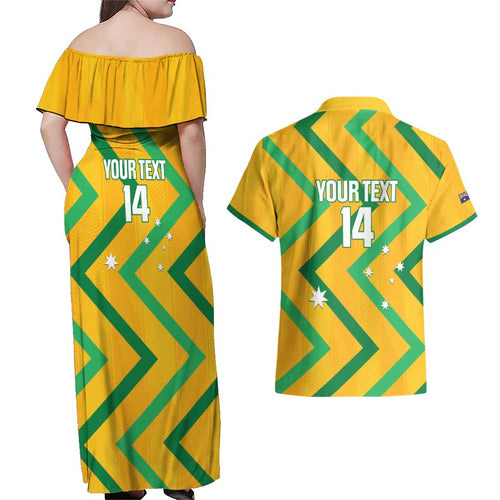 Custom Australia Socceroos Football Couples Matching Off Shoulder Maxi Dress and Hawaiian Shirt 2025 Sporty Version
