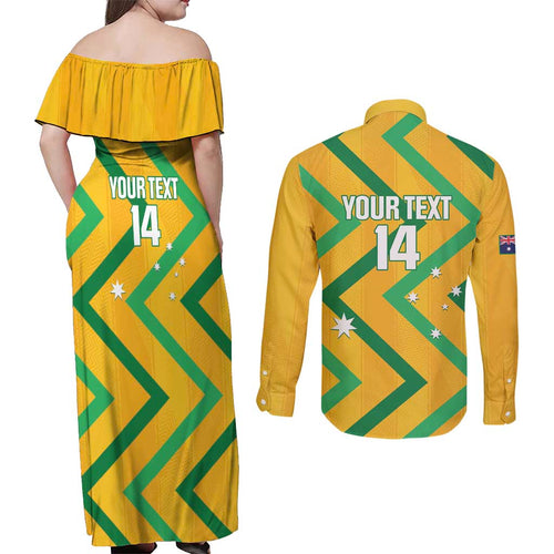 Custom Australia Socceroos Football Couples Matching Off Shoulder Maxi Dress and Long Sleeve Button Shirt 2025 Sporty Version