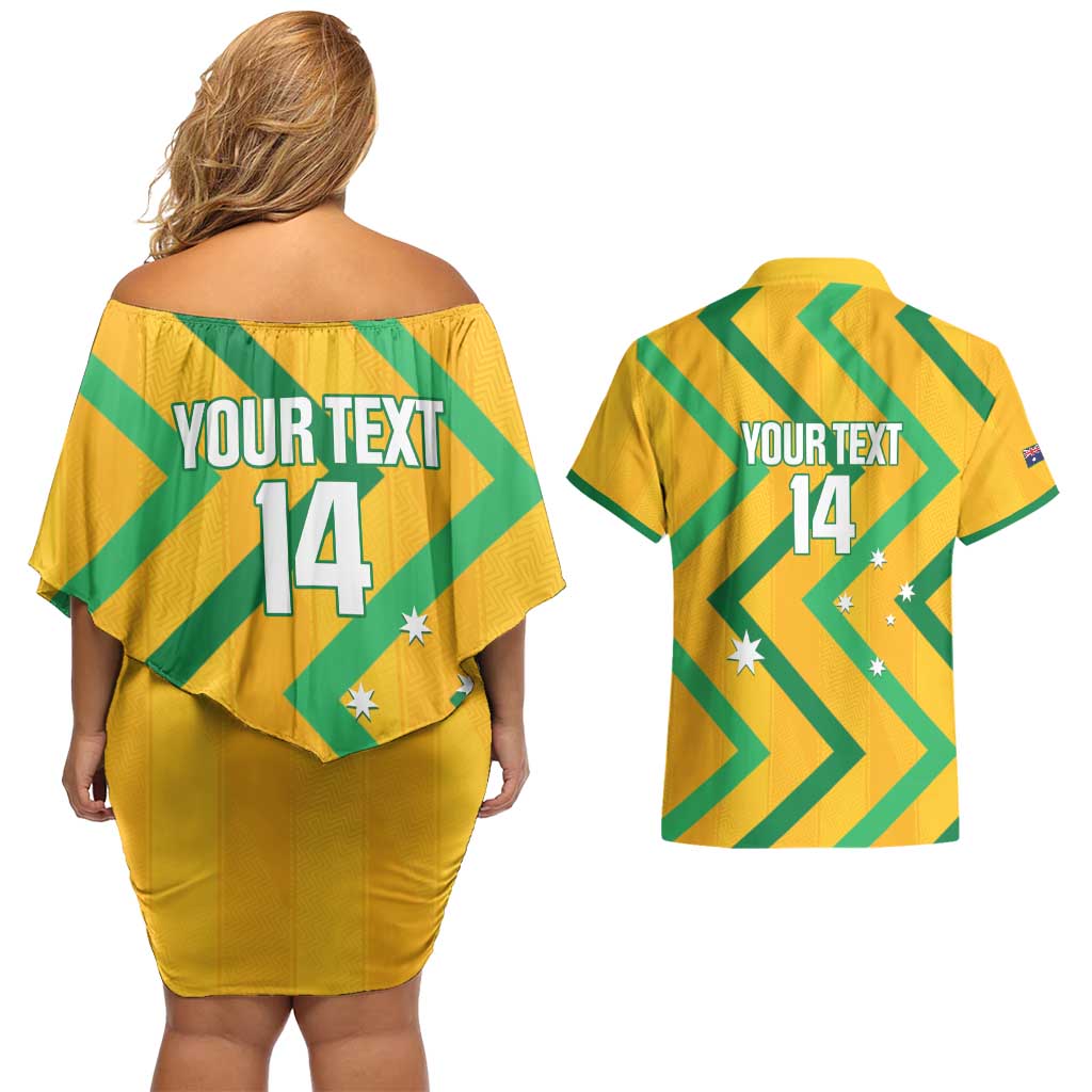 Custom Australia Socceroos Football Couples Matching Off Shoulder Short Dress and Hawaiian Shirt 2025 Sporty Version