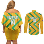 Custom Australia Socceroos Football Couples Matching Off Shoulder Short Dress and Long Sleeve Button Shirt 2025 Sporty Version