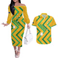 Custom Australia Socceroos Football Couples Matching Off The Shoulder Long Sleeve Dress and Hawaiian Shirt 2025 Sporty Version