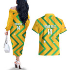 Custom Australia Socceroos Football Couples Matching Off The Shoulder Long Sleeve Dress and Hawaiian Shirt 2025 Sporty Version