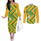 Custom Australia Socceroos Football Couples Matching Off The Shoulder Long Sleeve Dress and Long Sleeve Button Shirt 2025 Sporty Version