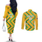 Custom Australia Socceroos Football Couples Matching Off The Shoulder Long Sleeve Dress and Long Sleeve Button Shirt 2025 Sporty Version