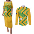 Custom Australia Socceroos Football Couples Matching Puletasi and Long Sleeve Button Shirt 2025 Sporty Version