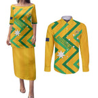 Custom Australia Socceroos Football Couples Matching Puletasi and Long Sleeve Button Shirt 2025 Sporty Version
