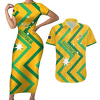 Custom Australia Socceroos Football Couples Matching Short Sleeve Bodycon Dress and Hawaiian Shirt 2025 Sporty Version