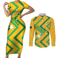 Custom Australia Socceroos Football Couples Matching Short Sleeve Bodycon Dress and Long Sleeve Button Shirt 2025 Sporty Version