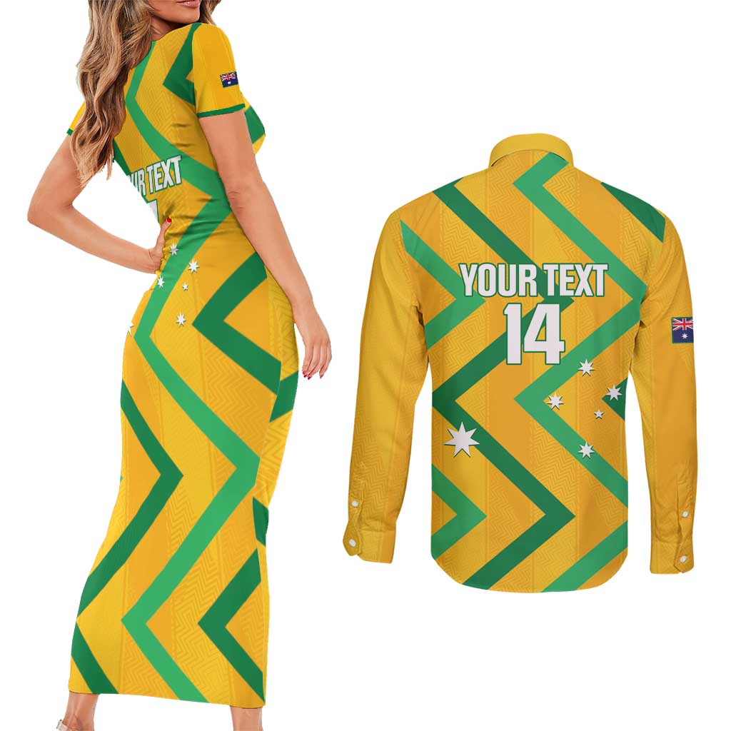 Custom Australia Socceroos Football Couples Matching Short Sleeve Bodycon Dress and Long Sleeve Button Shirt 2025 Sporty Version