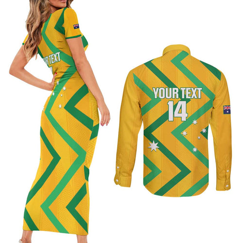 Custom Australia Socceroos Football Couples Matching Short Sleeve Bodycon Dress and Long Sleeve Button Shirt 2025 Sporty Version