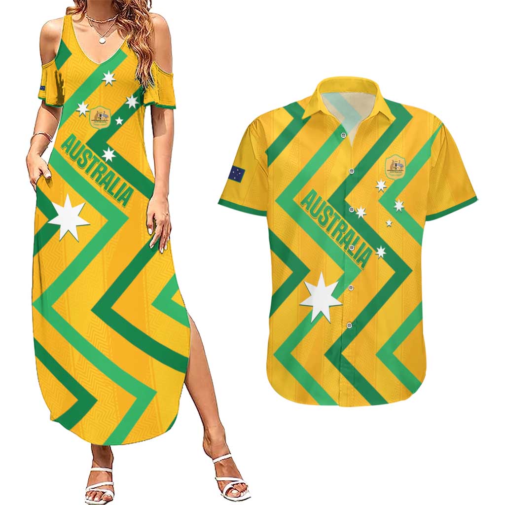 Custom Australia Socceroos Football Couples Matching Summer Maxi Dress and Hawaiian Shirt 2025 Sporty Version