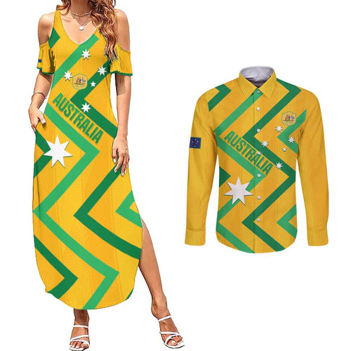 Custom Australia Socceroos Football Couples Matching Summer Maxi Dress and Long Sleeve Button Shirt 2025 Sporty Version