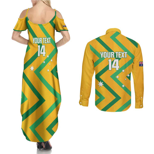 Custom Australia Socceroos Football Couples Matching Summer Maxi Dress and Long Sleeve Button Shirt 2025 Sporty Version