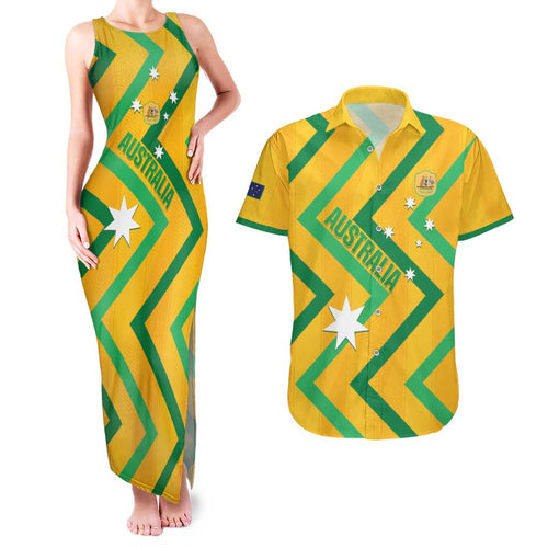 Custom Australia Socceroos Football Couples Matching Tank Maxi Dress and Hawaiian Shirt 2025 Sporty Version