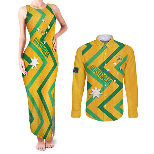 Custom Australia Socceroos Football Couples Matching Tank Maxi Dress and Long Sleeve Button Shirt 2025 Sporty Version