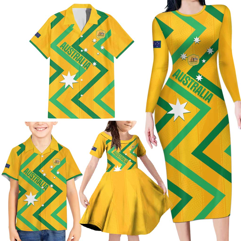 Custom Australia Socceroos Football Family Matching Long Sleeve Bodycon Dress and Hawaiian Shirt 2025 Sporty Version