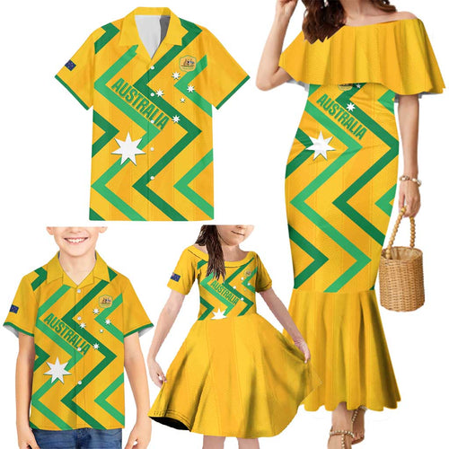 Custom Australia Socceroos Football Family Matching Mermaid Dress and Hawaiian Shirt 2025 Sporty Version