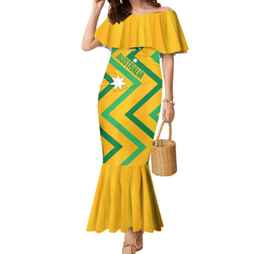 Custom Australia Socceroos Football Family Matching Mermaid Dress and Hawaiian Shirt 2025 Sporty Version