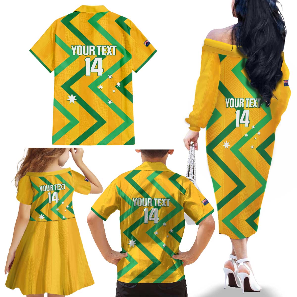 Custom Australia Socceroos Football Family Matching Off The Shoulder Long Sleeve Dress and Hawaiian Shirt 2025 Sporty Version