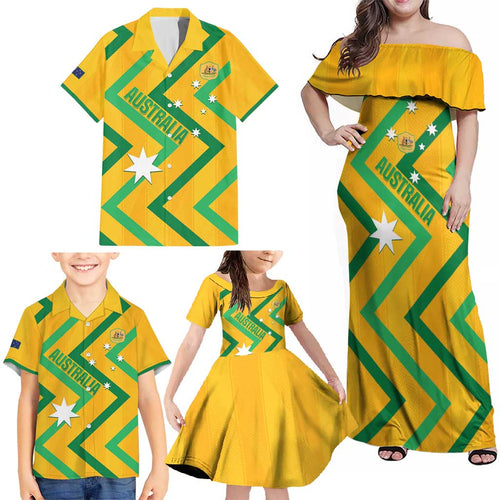 Custom Australia Socceroos Football Family Matching Off Shoulder Maxi Dress and Hawaiian Shirt 2025 Sporty Version