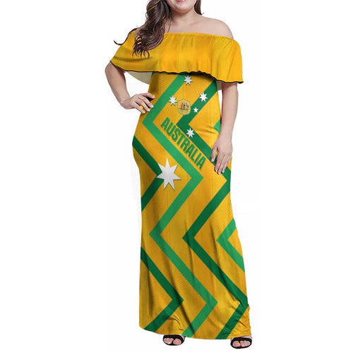 Custom Australia Socceroos Football Family Matching Off Shoulder Maxi Dress and Hawaiian Shirt 2025 Sporty Version