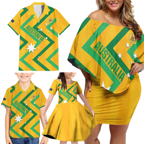 Custom Australia Socceroos Football Family Matching Off Shoulder Short Dress and Hawaiian Shirt 2025 Sporty Version