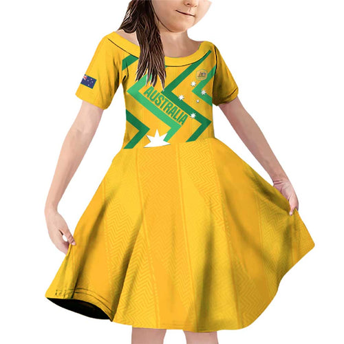 Custom Australia Socceroos Football Family Matching Off Shoulder Short Dress and Hawaiian Shirt 2025 Sporty Version