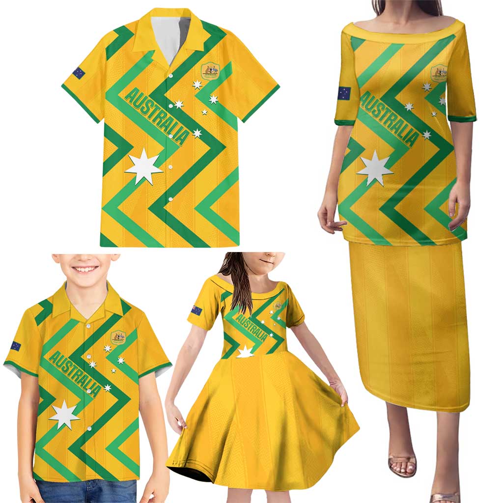 Custom Australia Socceroos Football Family Matching Puletasi and Hawaiian Shirt 2025 Sporty Version