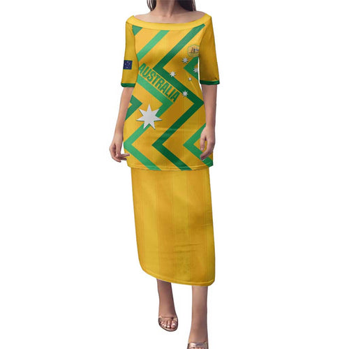 Custom Australia Socceroos Football Family Matching Puletasi and Hawaiian Shirt 2025 Sporty Version