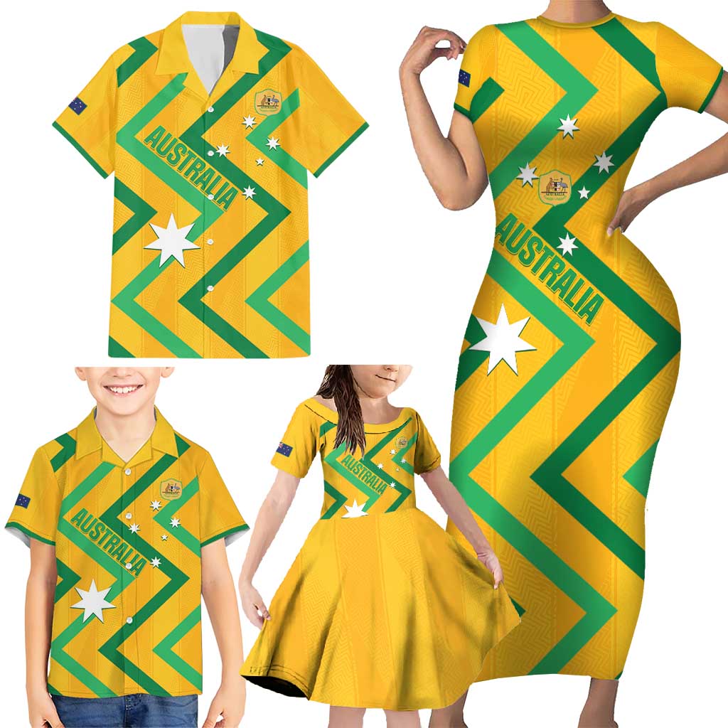 Custom Australia Socceroos Football Family Matching Short Sleeve Bodycon Dress and Hawaiian Shirt 2025 Sporty Version